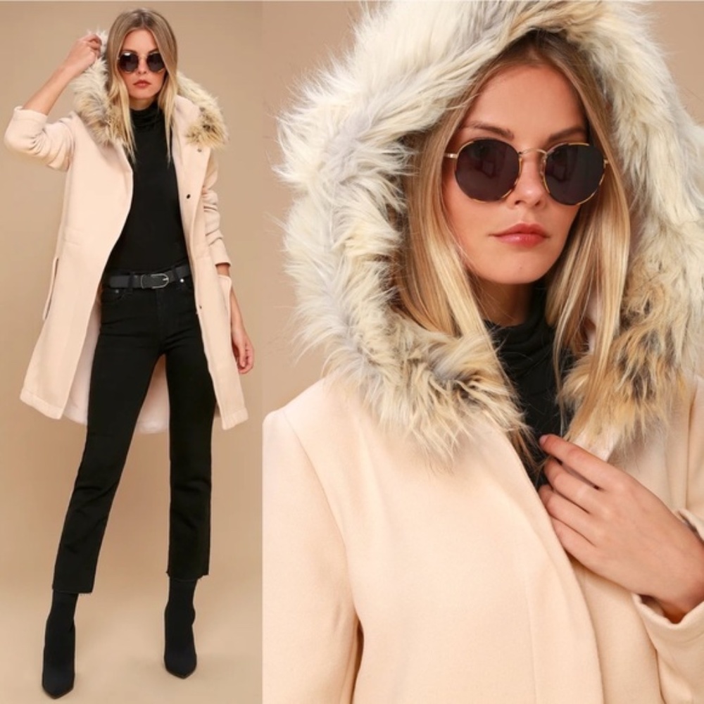 BB Dakota | Colin Light Beige Faux Fur Trimmed Hooded Parka